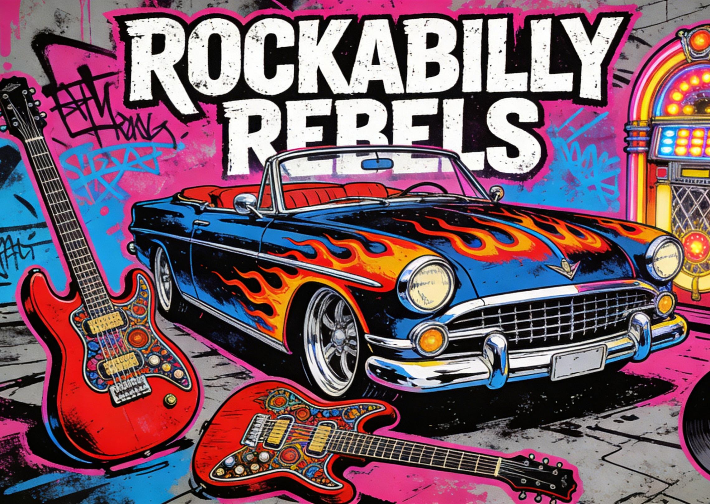 Živý rockabilly inspirovaný street art doodle