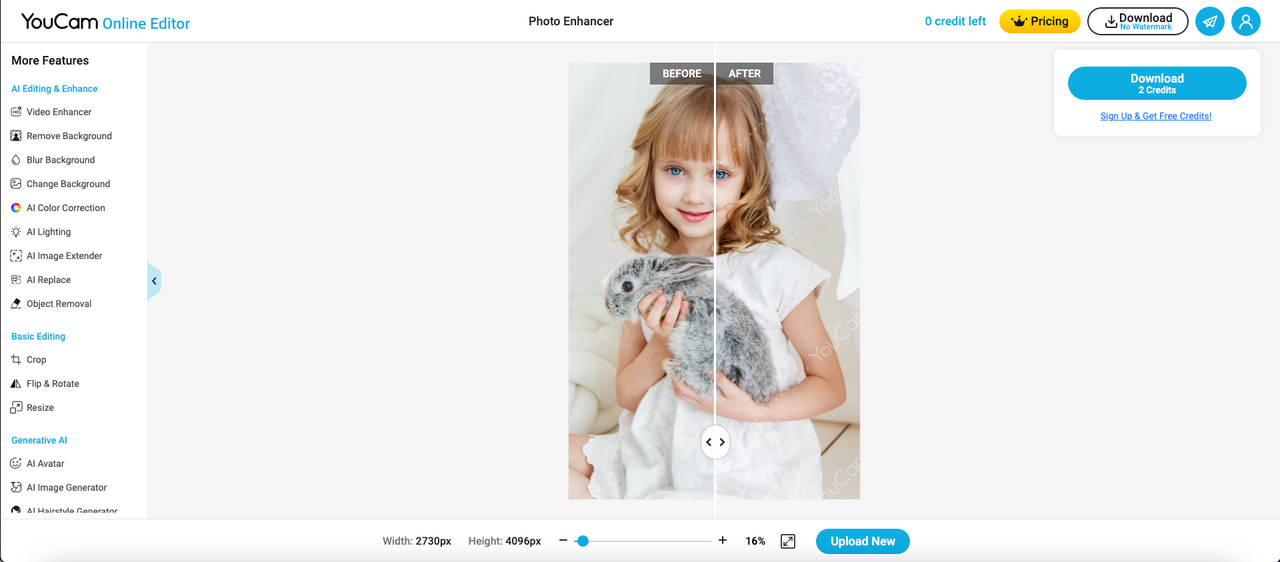 Halaman penambah foto dalam talian YouCam
