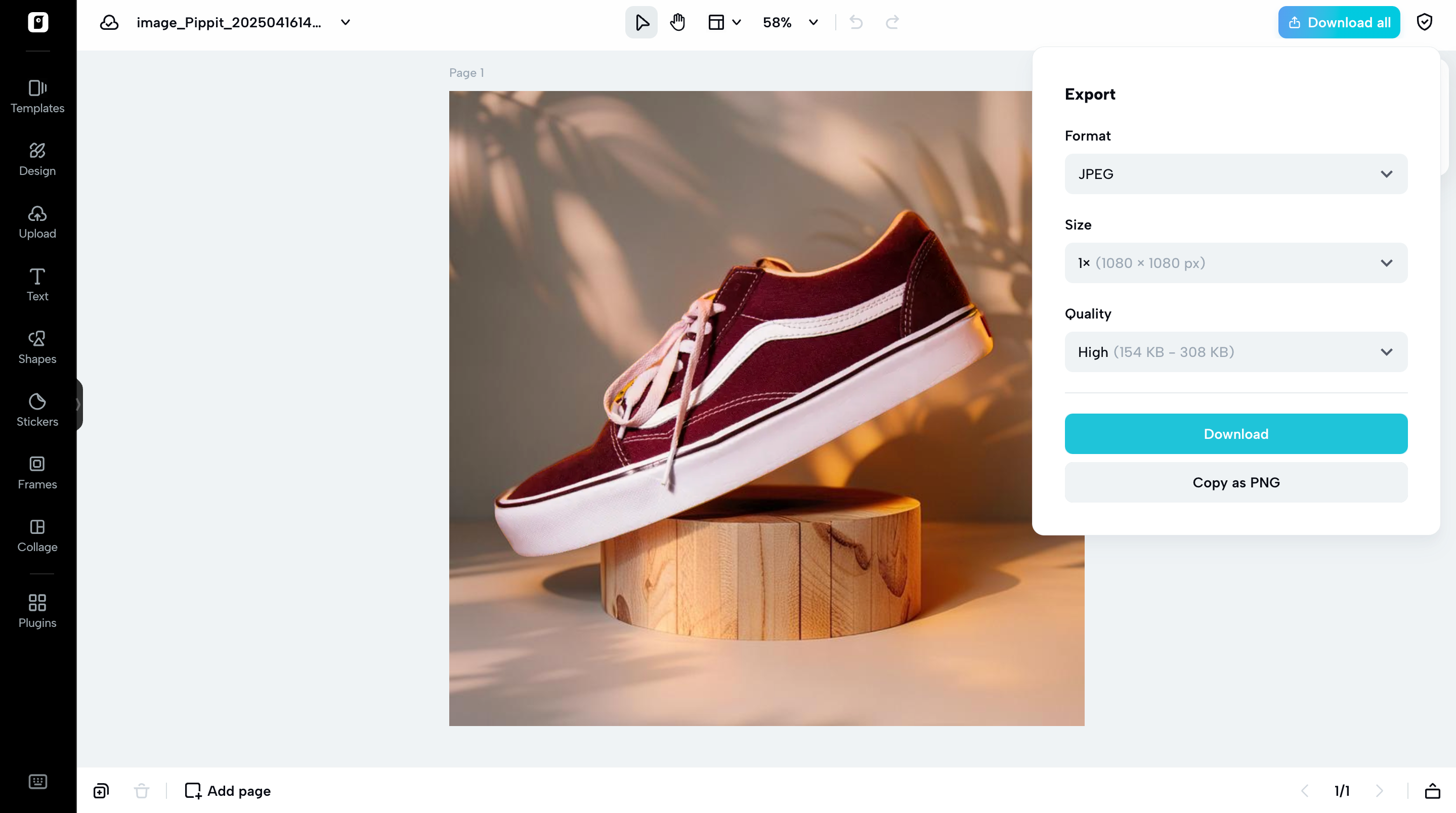 Exporting images from Pippit