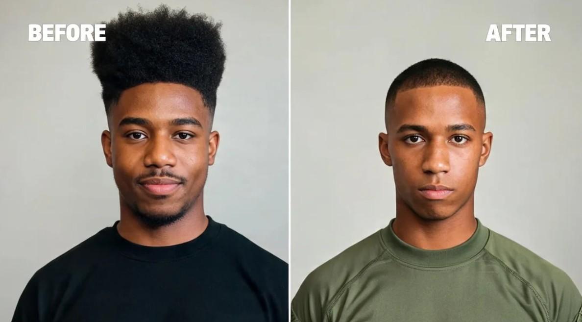 Classic military style buzz haircut filter prompt