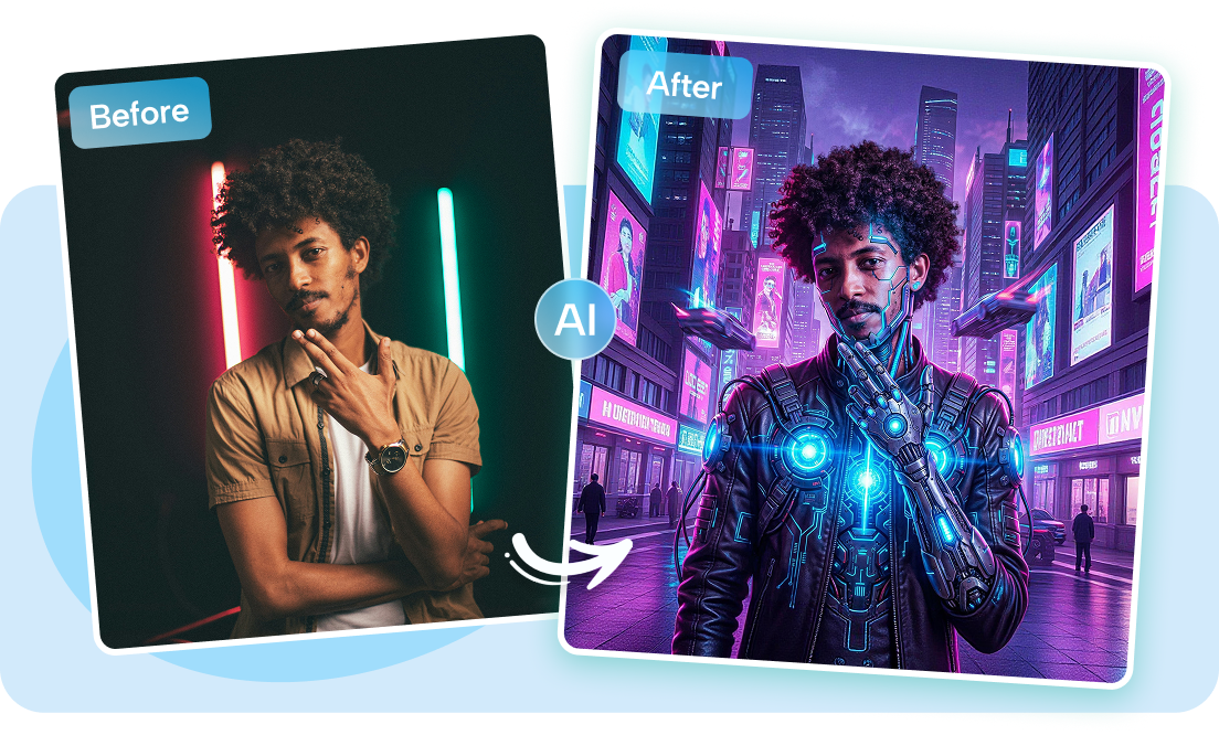 Konversikan foto ke gaya cyberpunk menggunakan generator AI