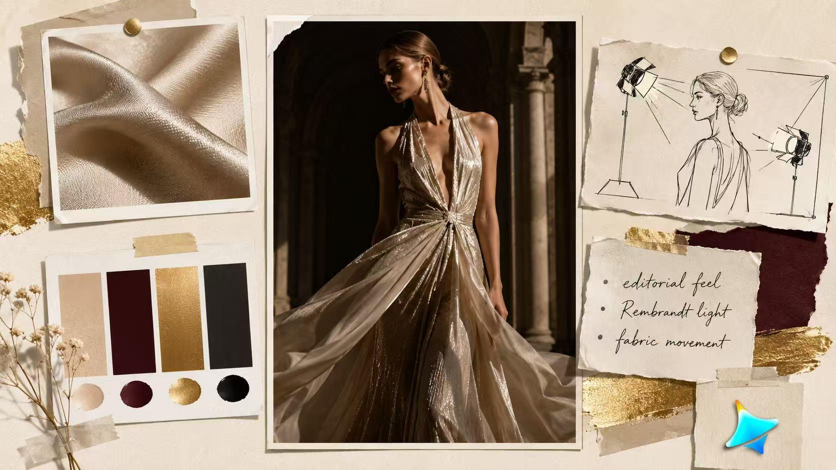 Dreamina AI generiert luxuriöse Modekampagnen mit originalgetreuer Stoffstruktur, redaktioneller Beleuchtung und mehrschichtiger Komposition für High-End-Modemarken.