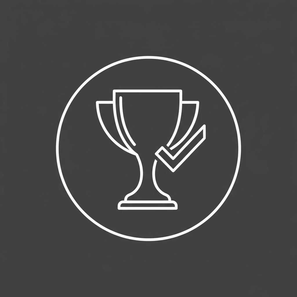 Icono de calidad: marca de verificación del trofeo con , estilo de línea minimalista.