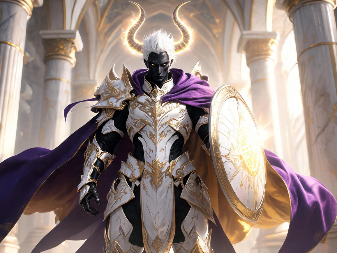 Prompt for a Celestial Tiefling Paladin Concept