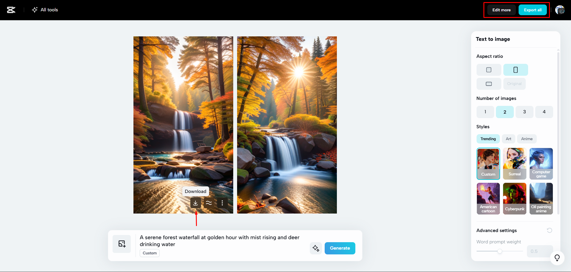 CapCut Webで画像をダウンロードする