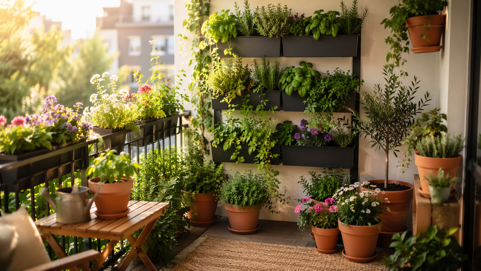 Dreamina gardening ideas prompt example 1: Balcony Herb Garden