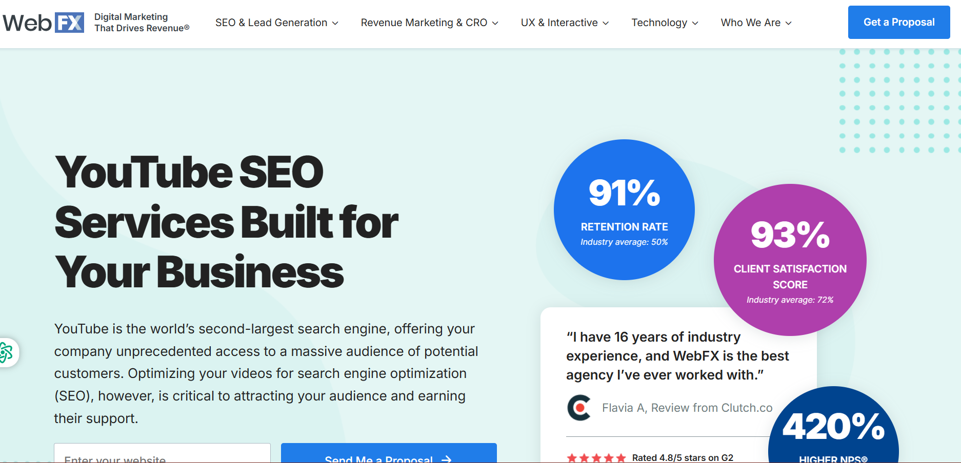 Interfejs firmy WebFX YouTube SEO