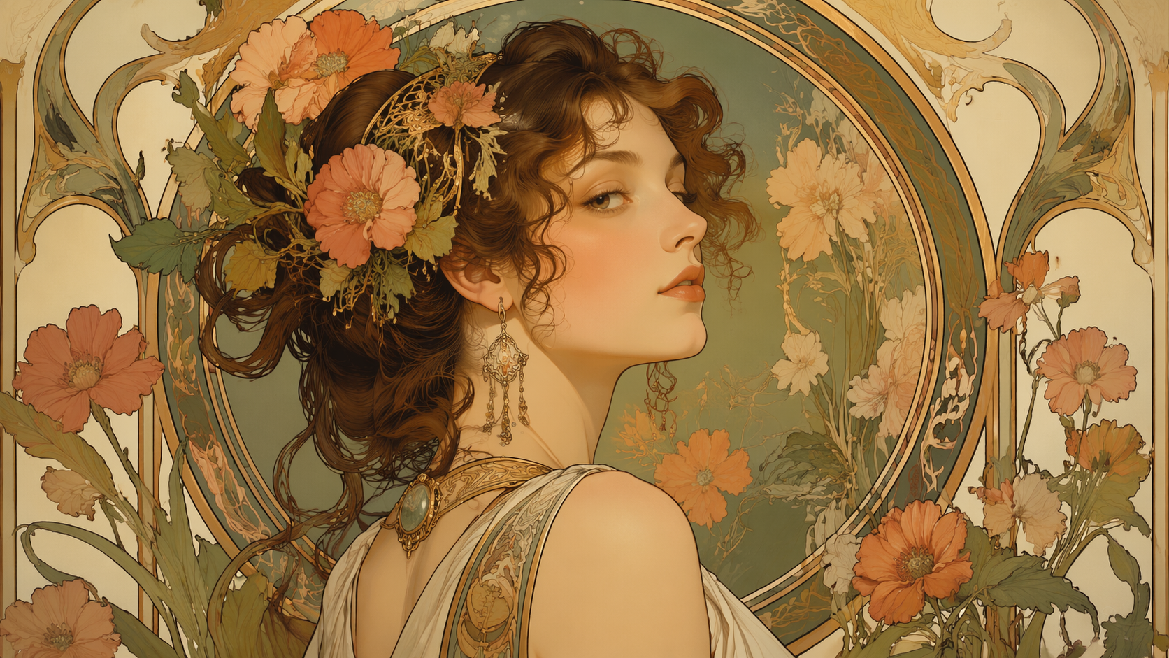 Dreamina art nouveau portrait prompt example 6: Decorative Line Art Face