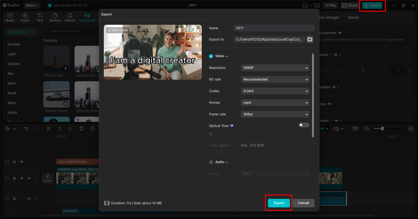 Pag-export ng video mula sa CapCut desktop video editor