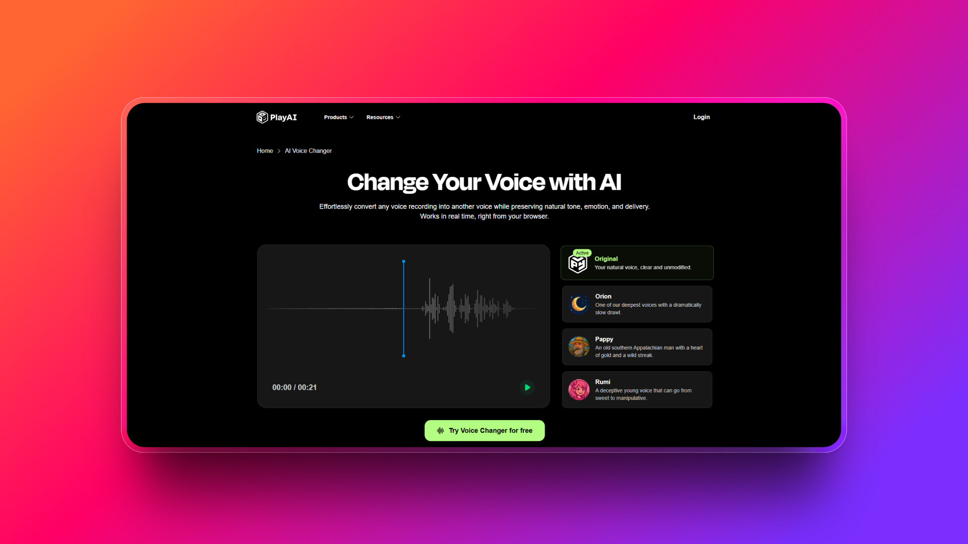 Cambio di voce in tempo reale di Play.ht