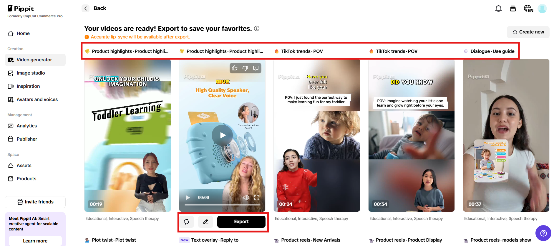 Preview generated videos and click Quick edit