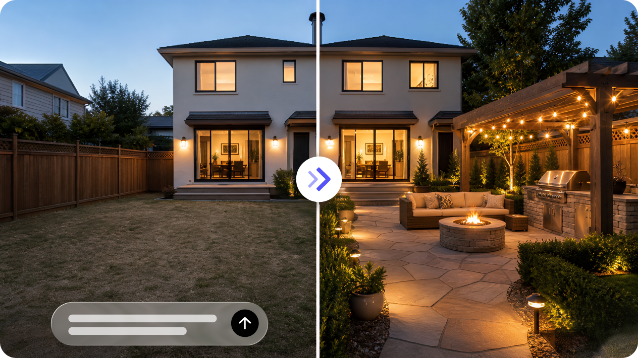 Transform an existing yard photo into a new design
