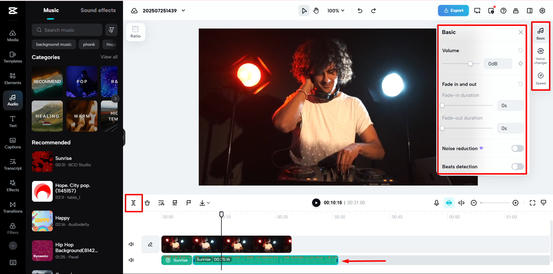 Tagliare il file audio in CapCut Web