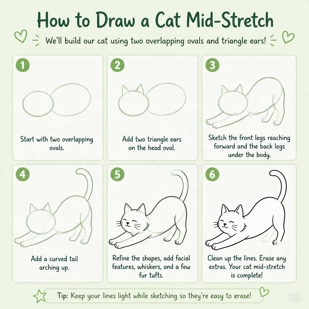 Stretching cat drawing guide generated by Pippit