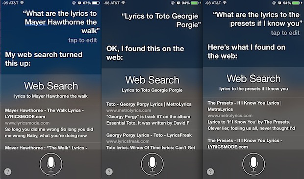 Szövegszerinti dalszövegkeresés Siri segítségével.
