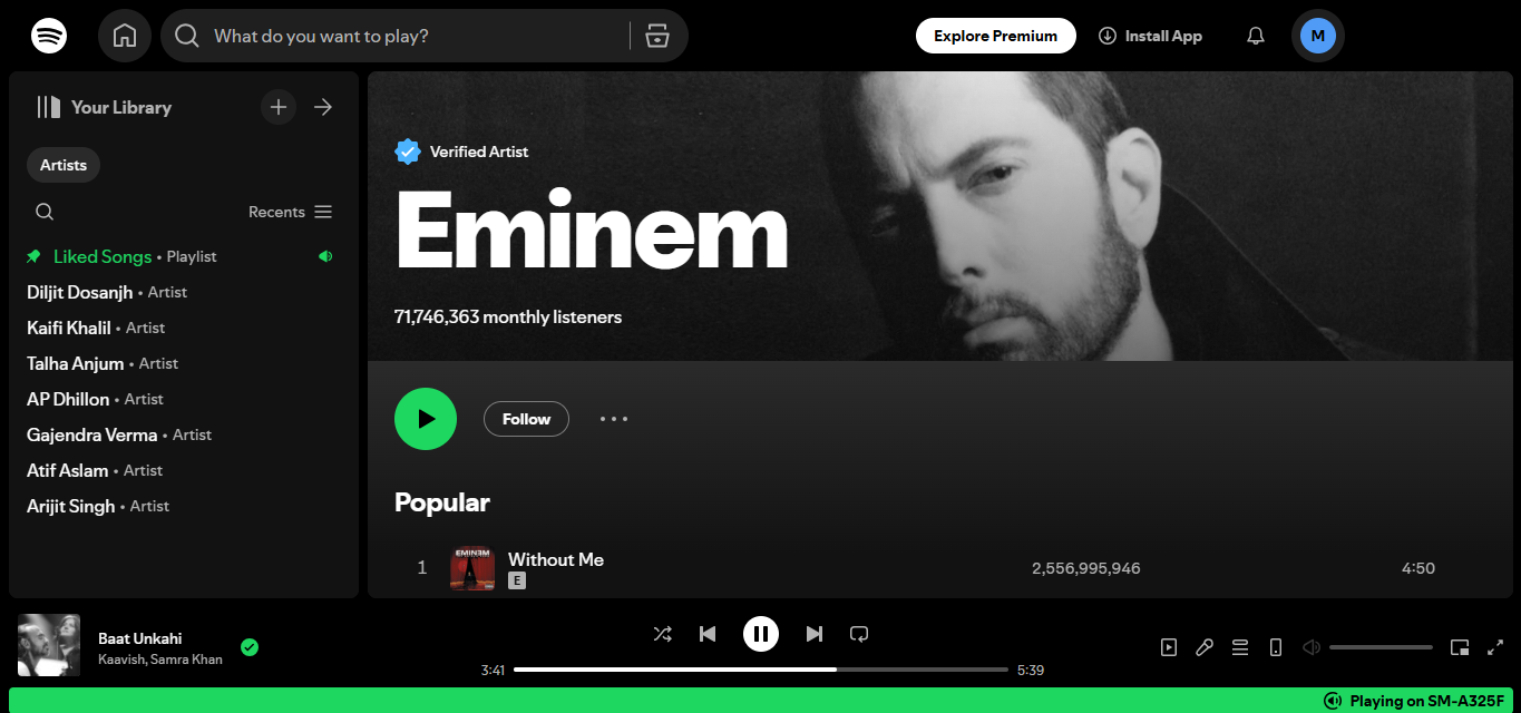 Eminem - l'artiste le plus diffusé sur Spotify
