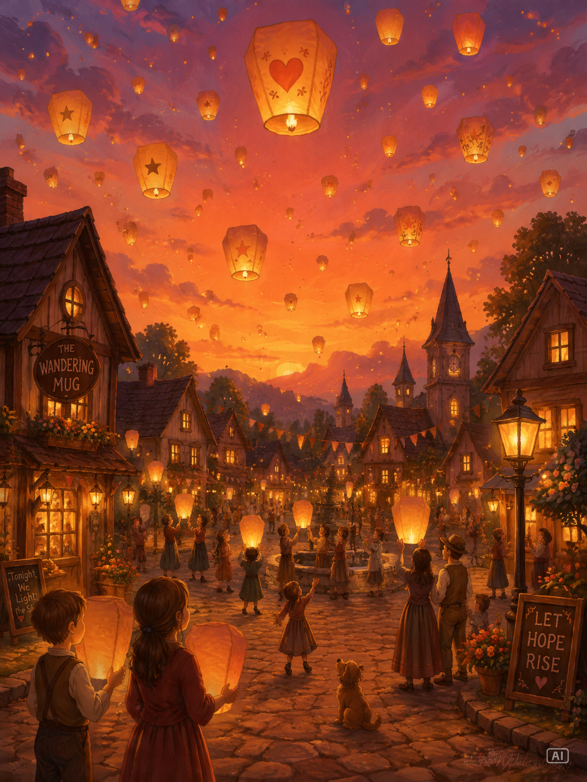 Floating lanterns anime landscape prompt generated by Pippit
