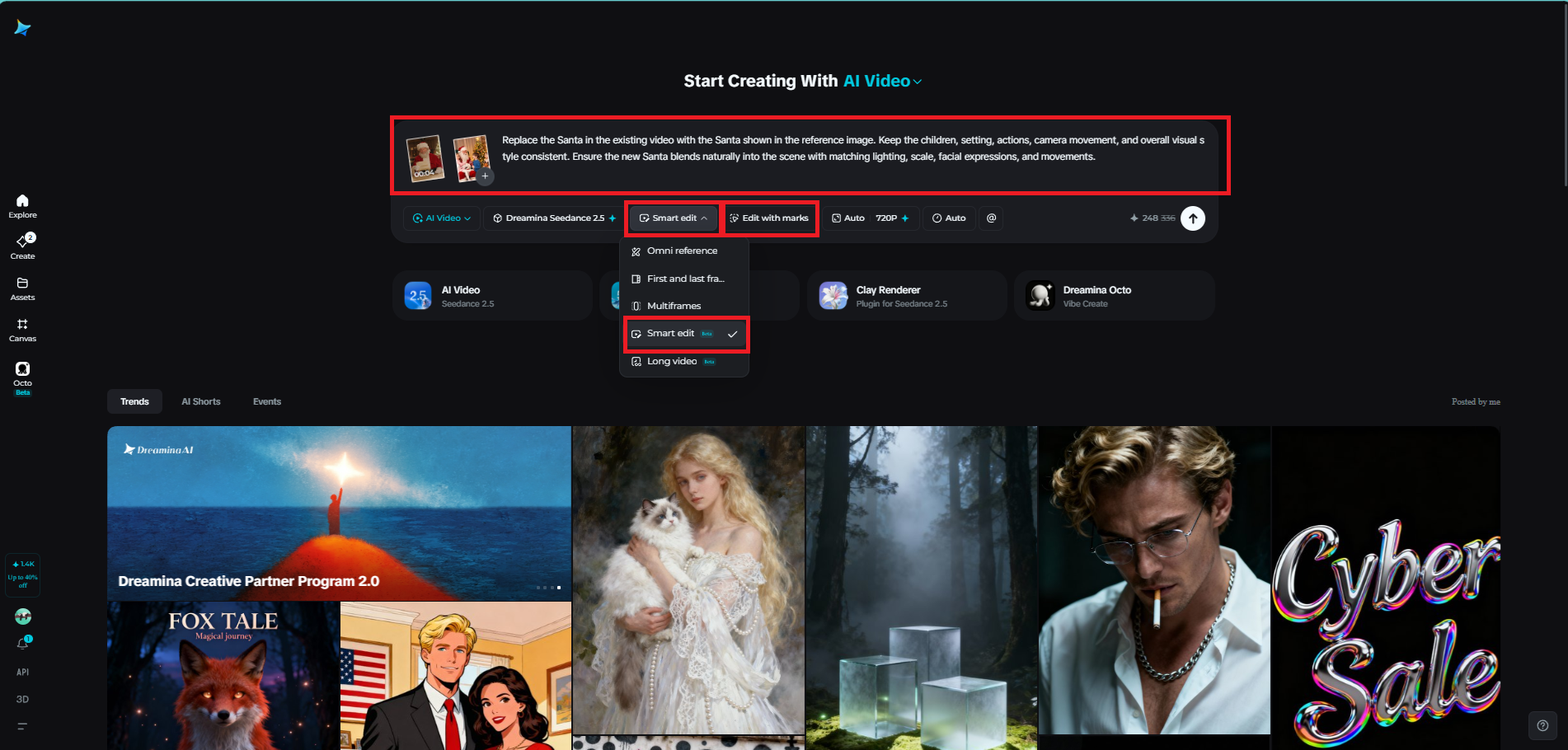 Smart edit feature in Dreamina