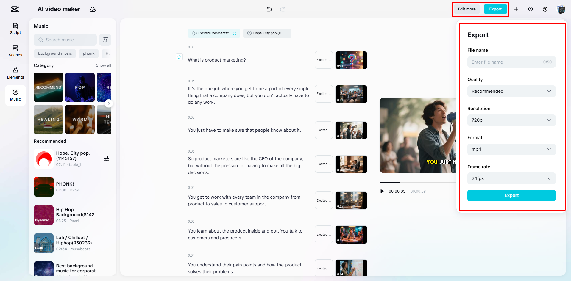 Exportando el video desde CapCut Web
