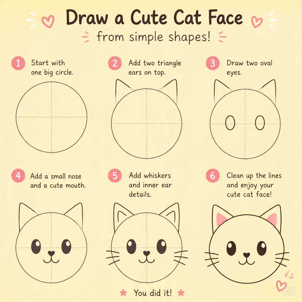 Cat face drawing guide generated by Pippit