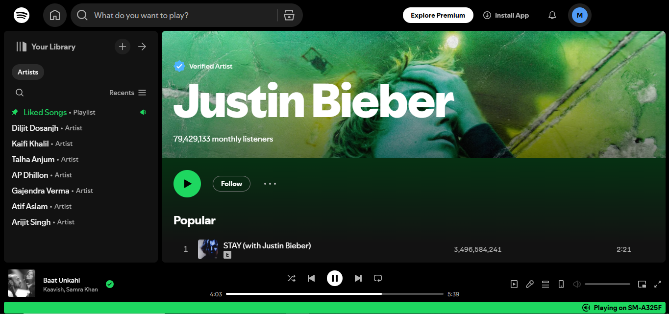 Justin Bieber - l'autre artiste de tous les temps de Spotify
