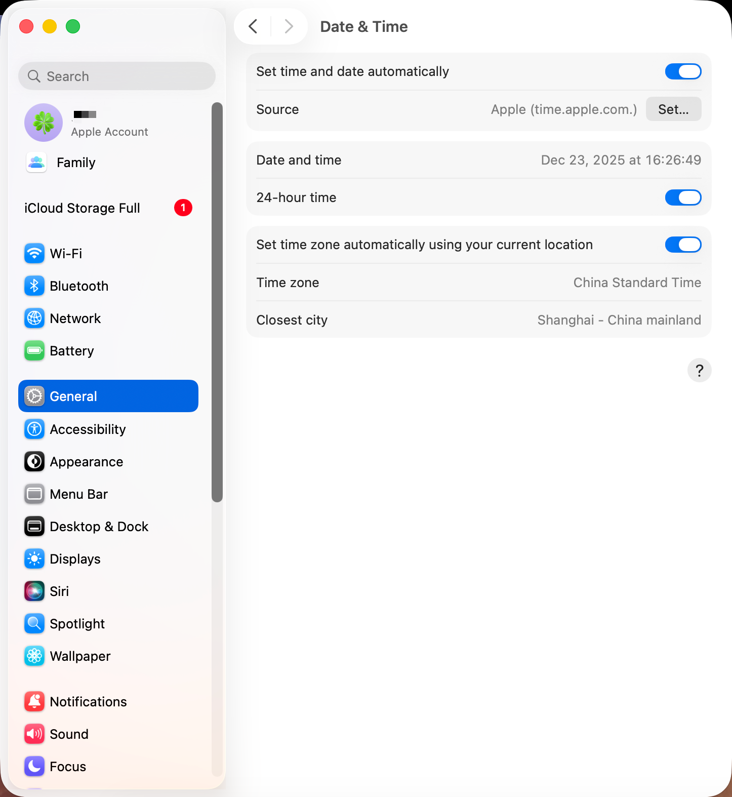 Awtomatikong setting ng oras sa macOS system