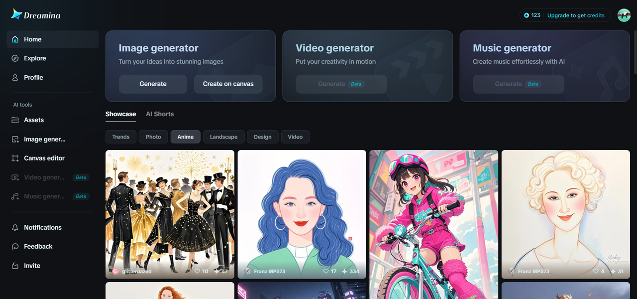 Dreamina homepage