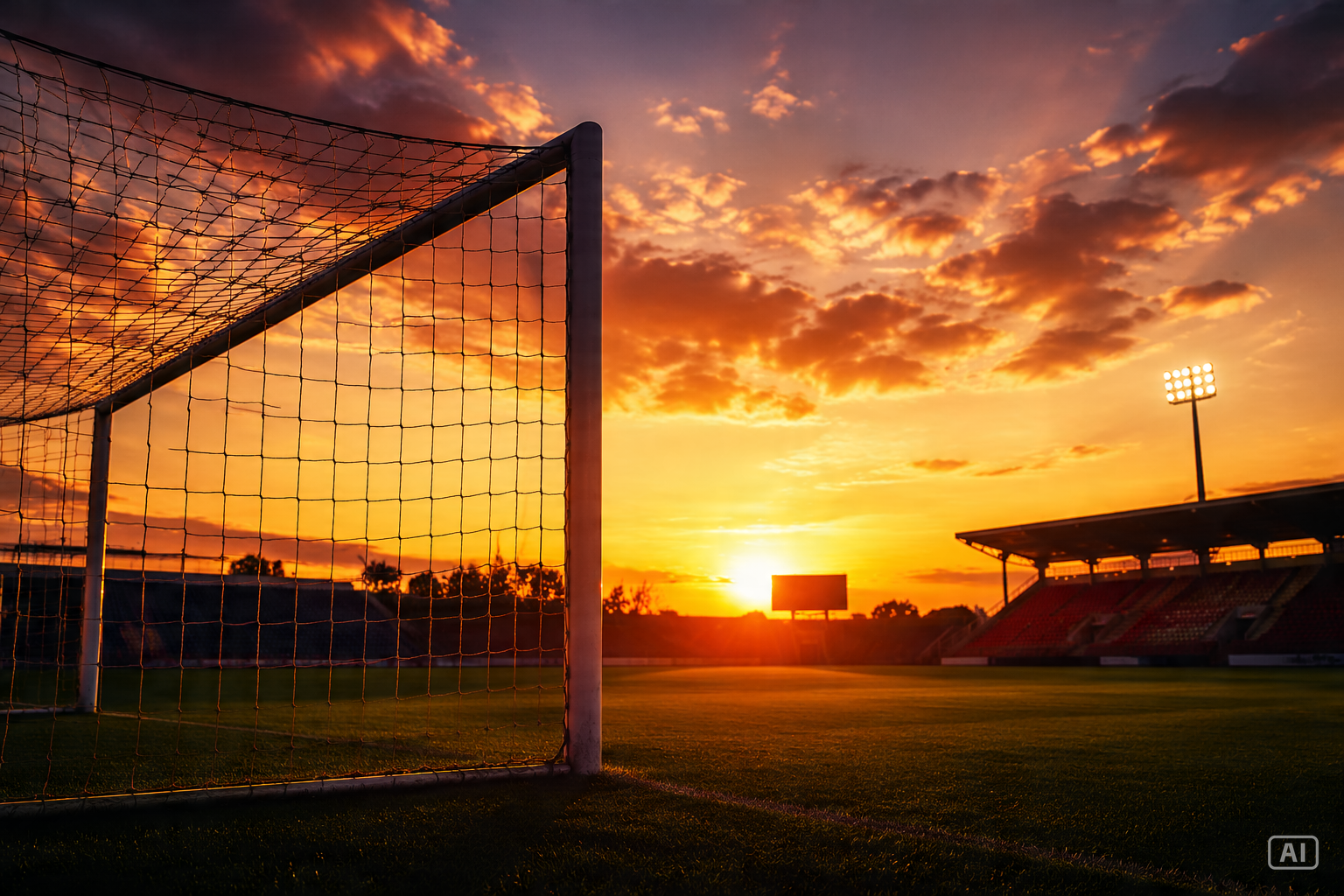 Football goal net sunset wallpaper generated by Pippit