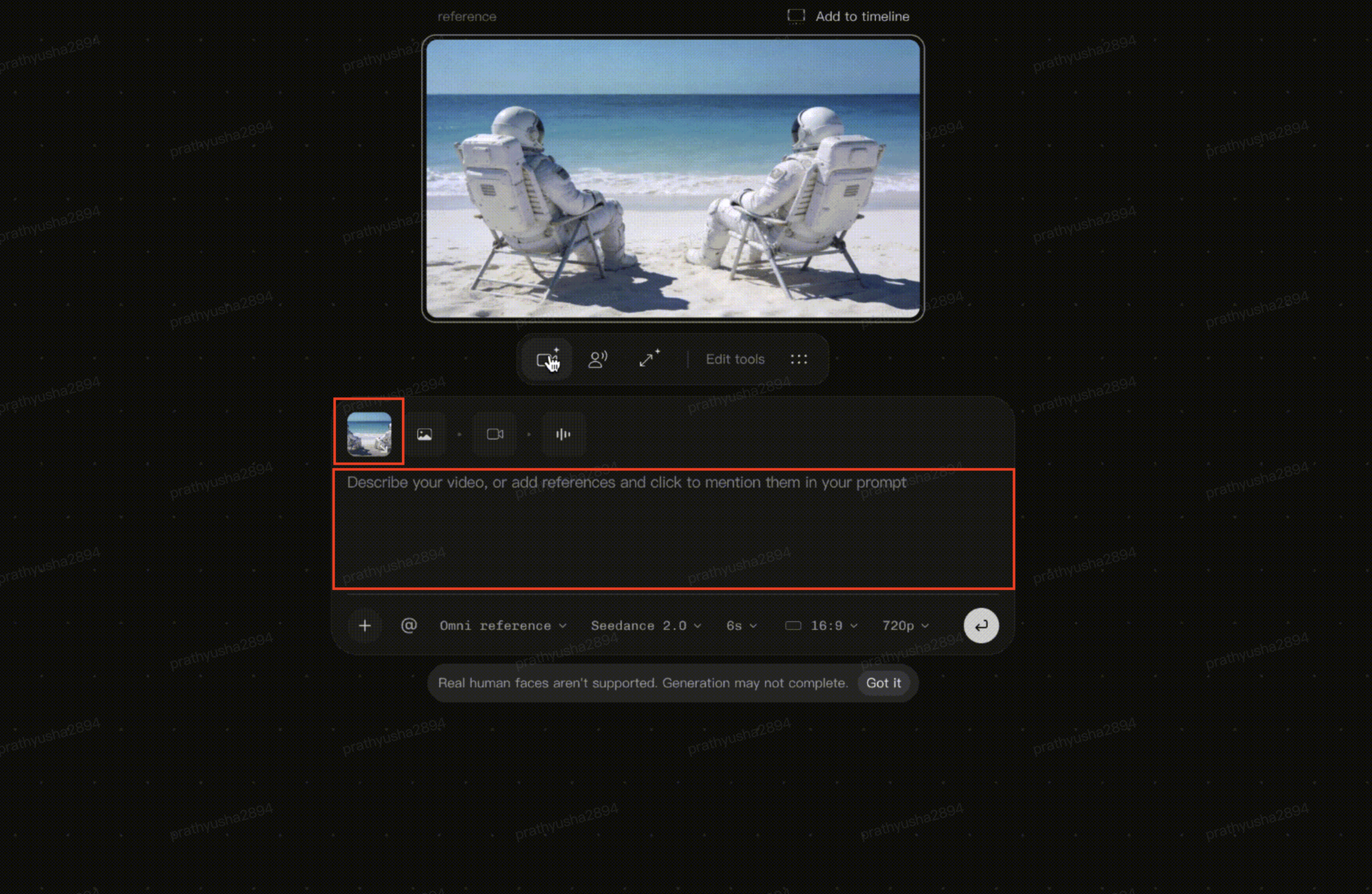 Unggah gambar referensi dan masukkan prompt