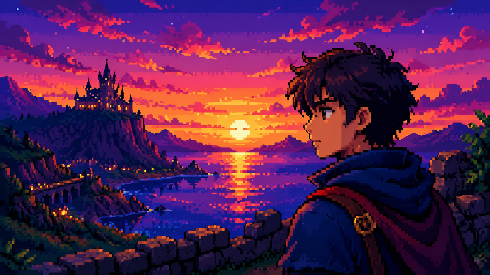 Dreamina pixel art filter prompt example 4: Arcade Landscape Portrait