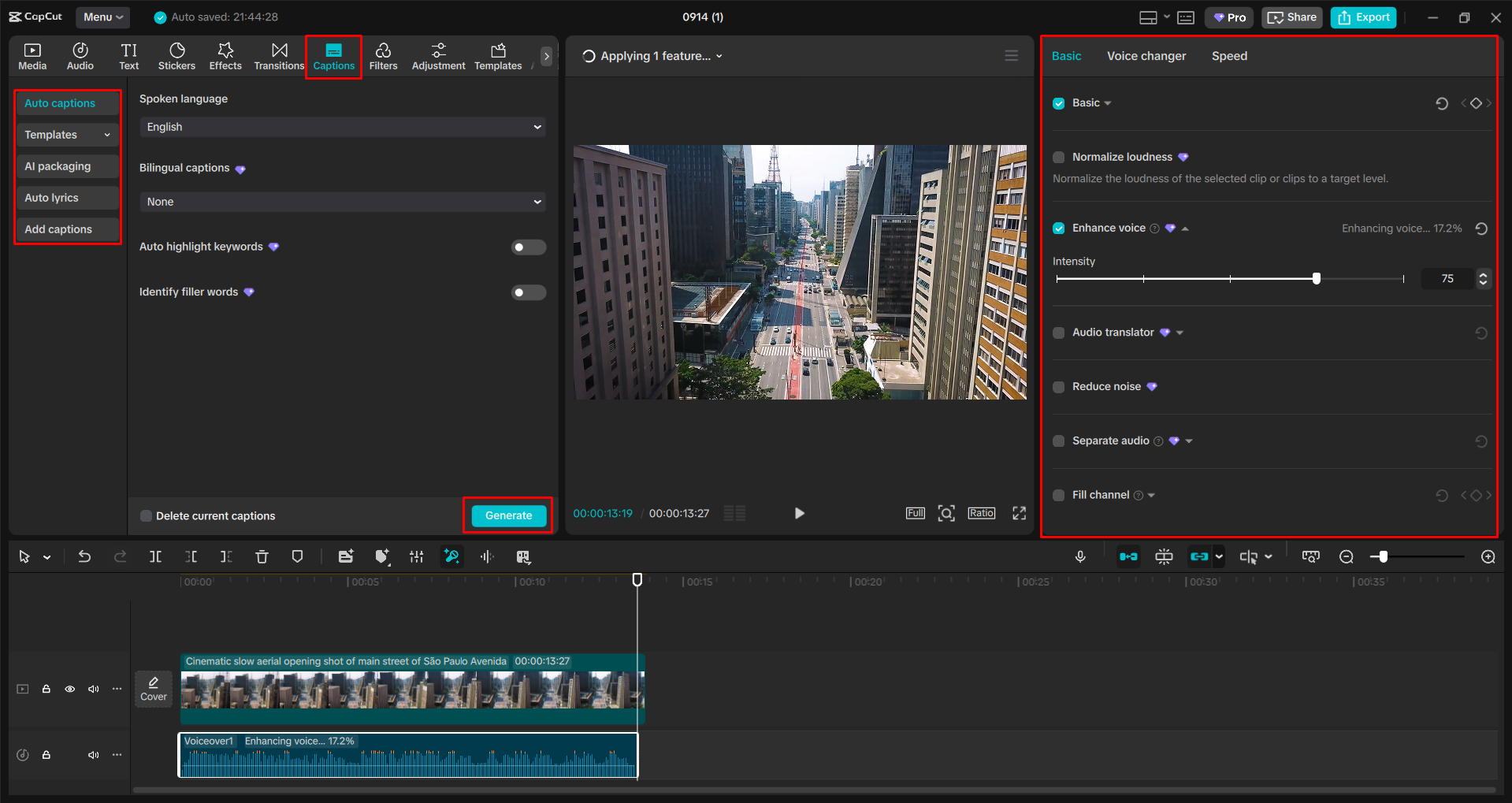 Utilizzo del generatore di didascalie nell' CapCut editor video desktop