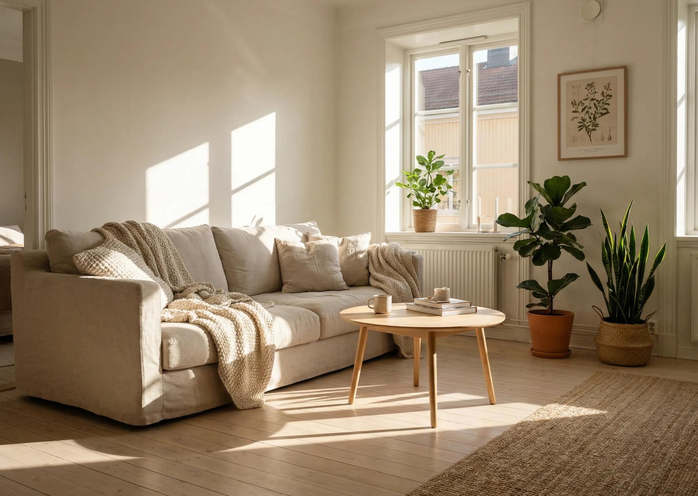Een woonkamer in Scandinavische stijl