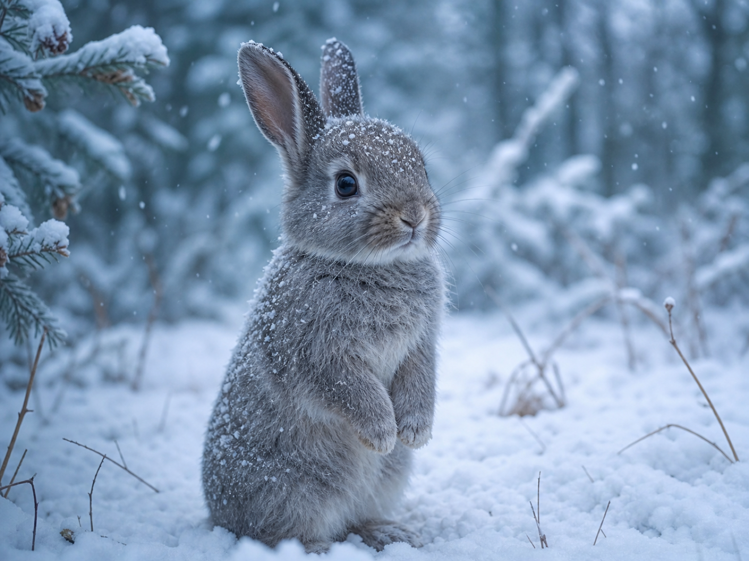 Snowy woodland rabbit