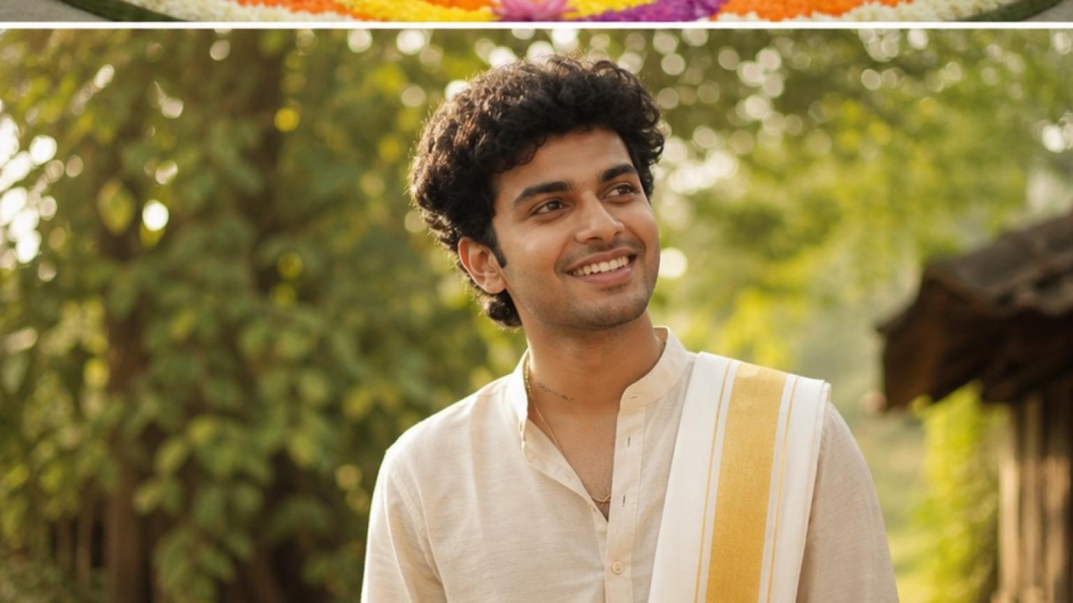 Onam Prompt for Boys — Kerala Golden-Hour Portrait