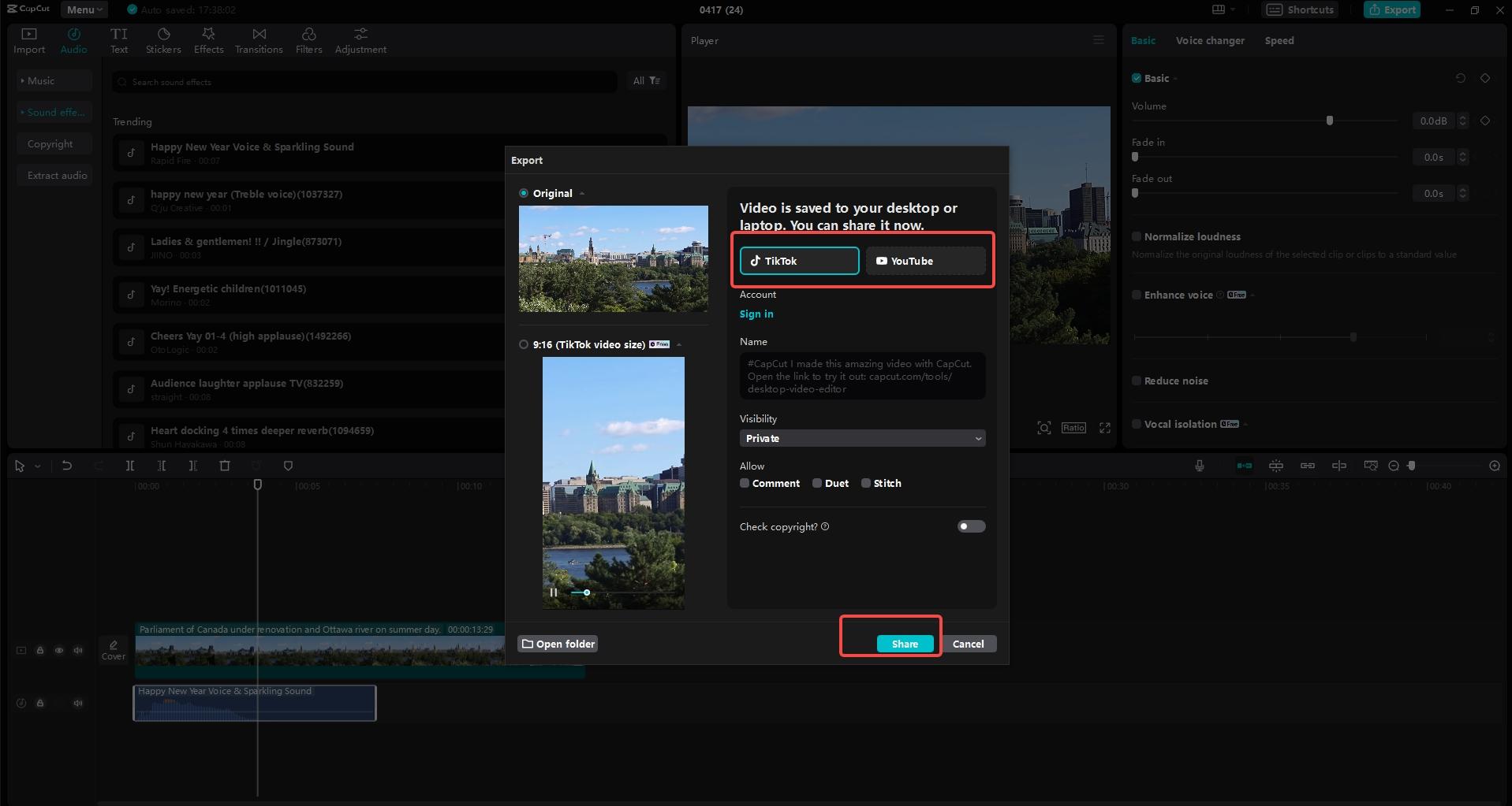 Export and share