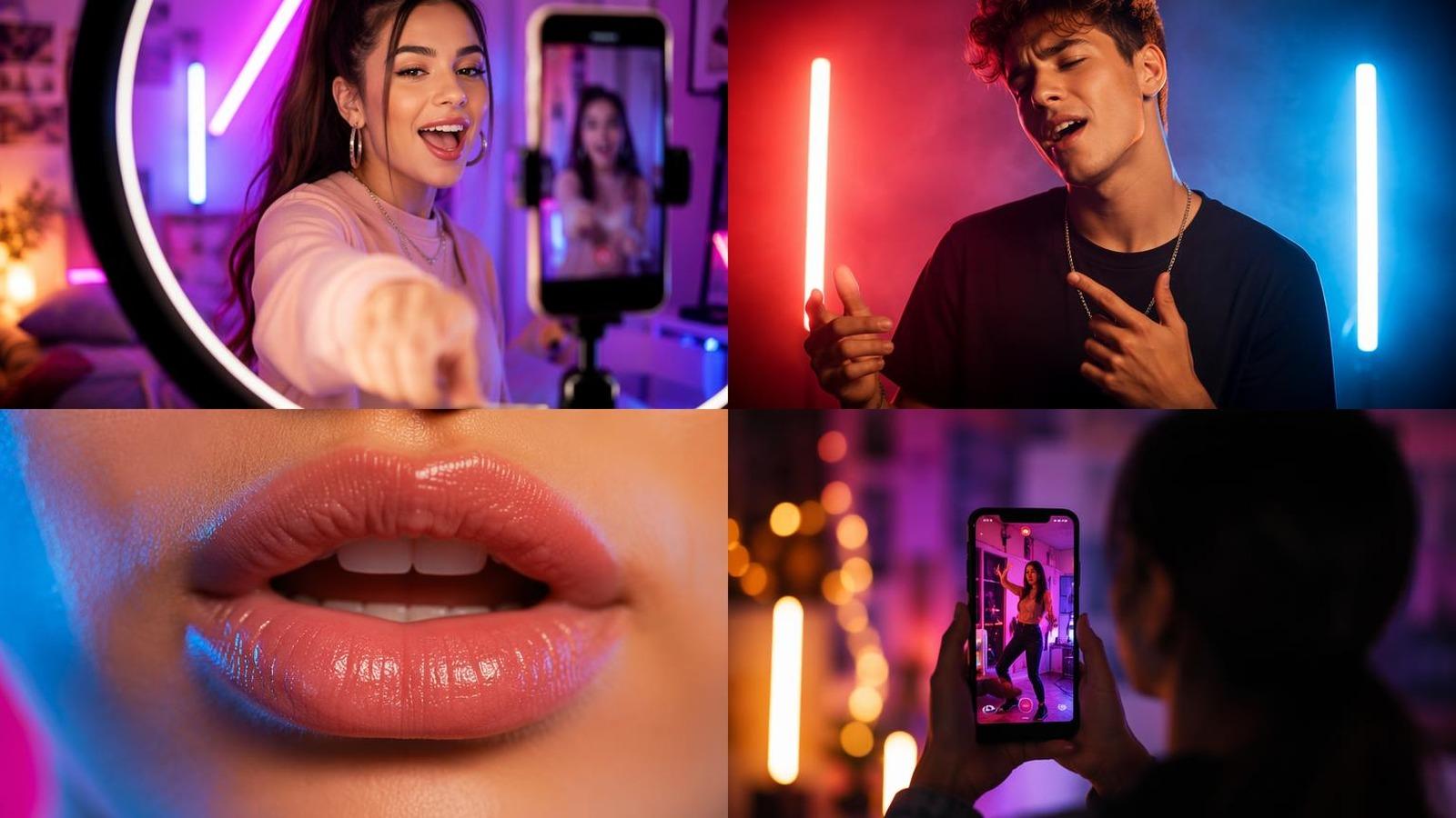 TikTok lip sync video maker hero background en 16 : 9