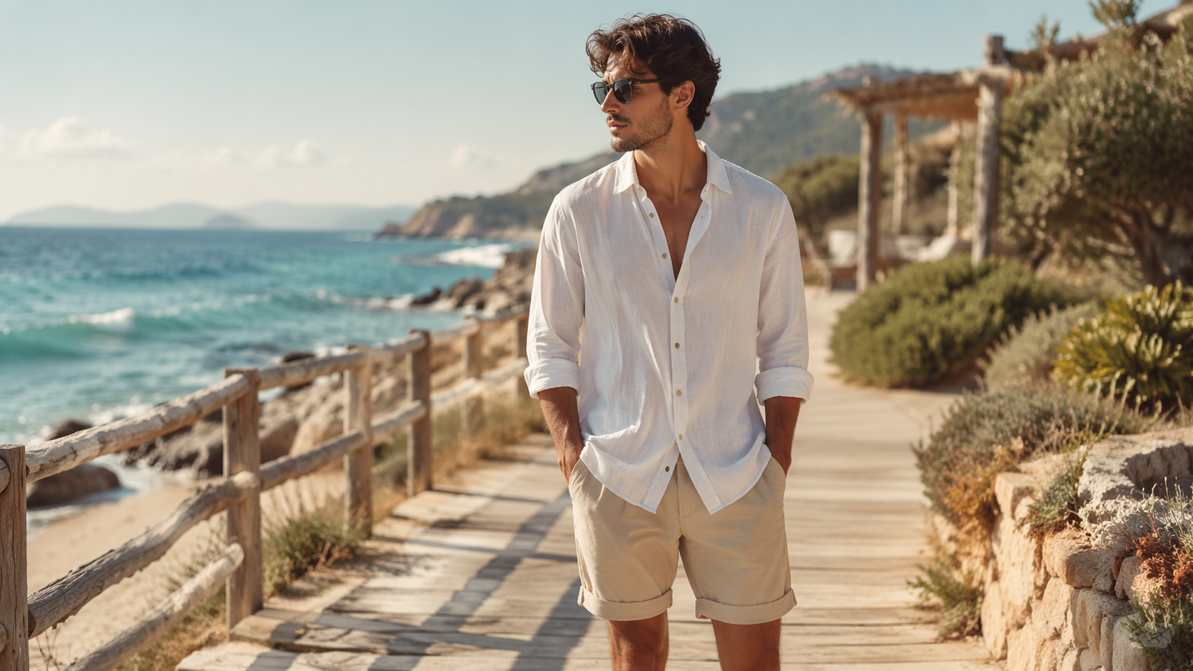 Dreamina summer outfit prompts prompt example 1: Breezy Linen Beach Look