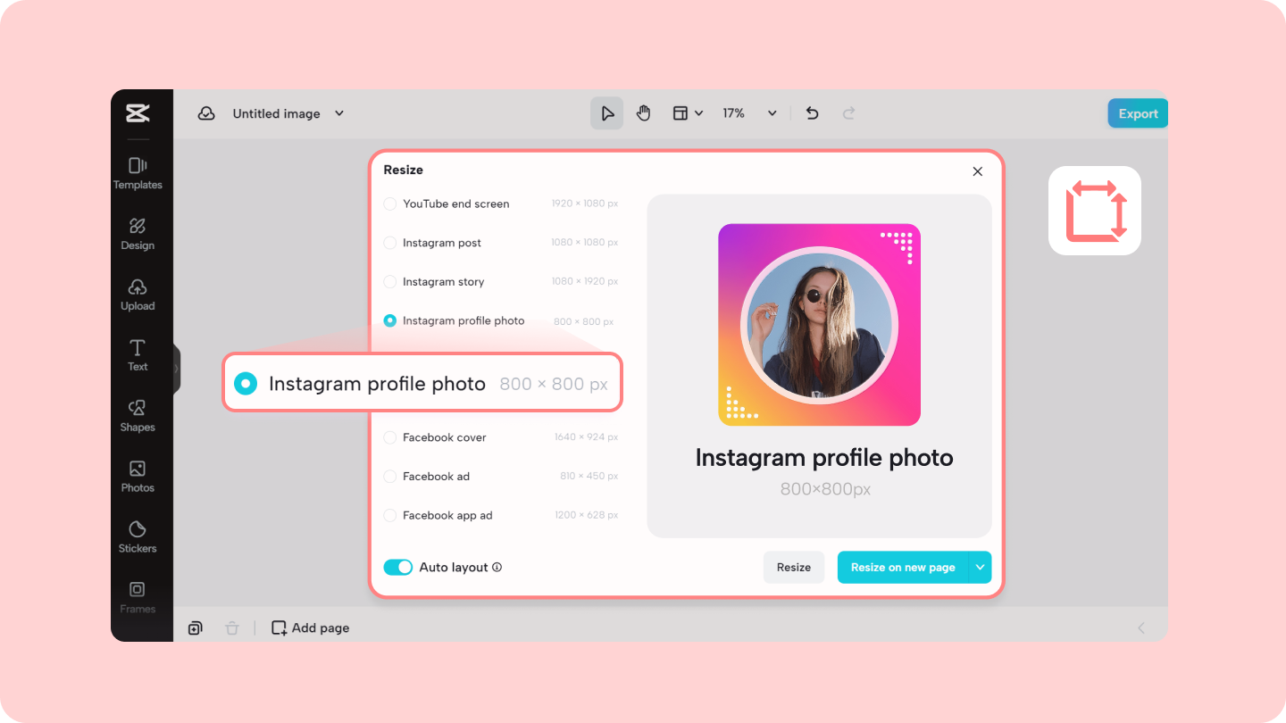 redimensionneur de photo de profil