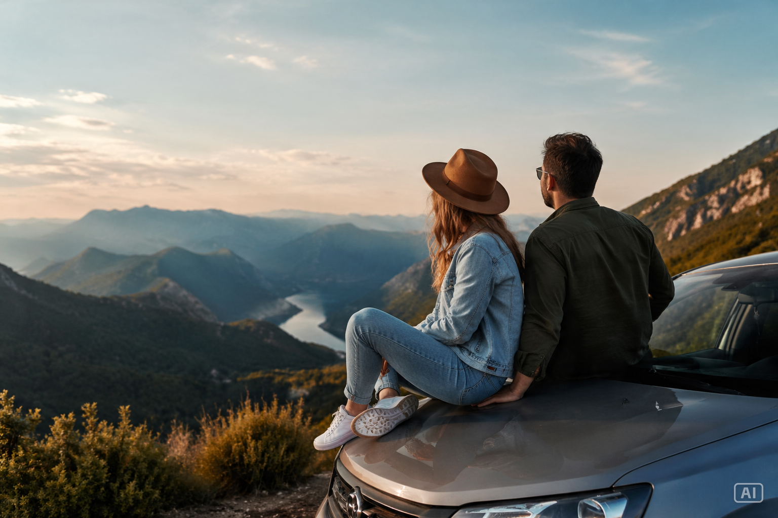 Couple road trip wallpaper generated by Pippit