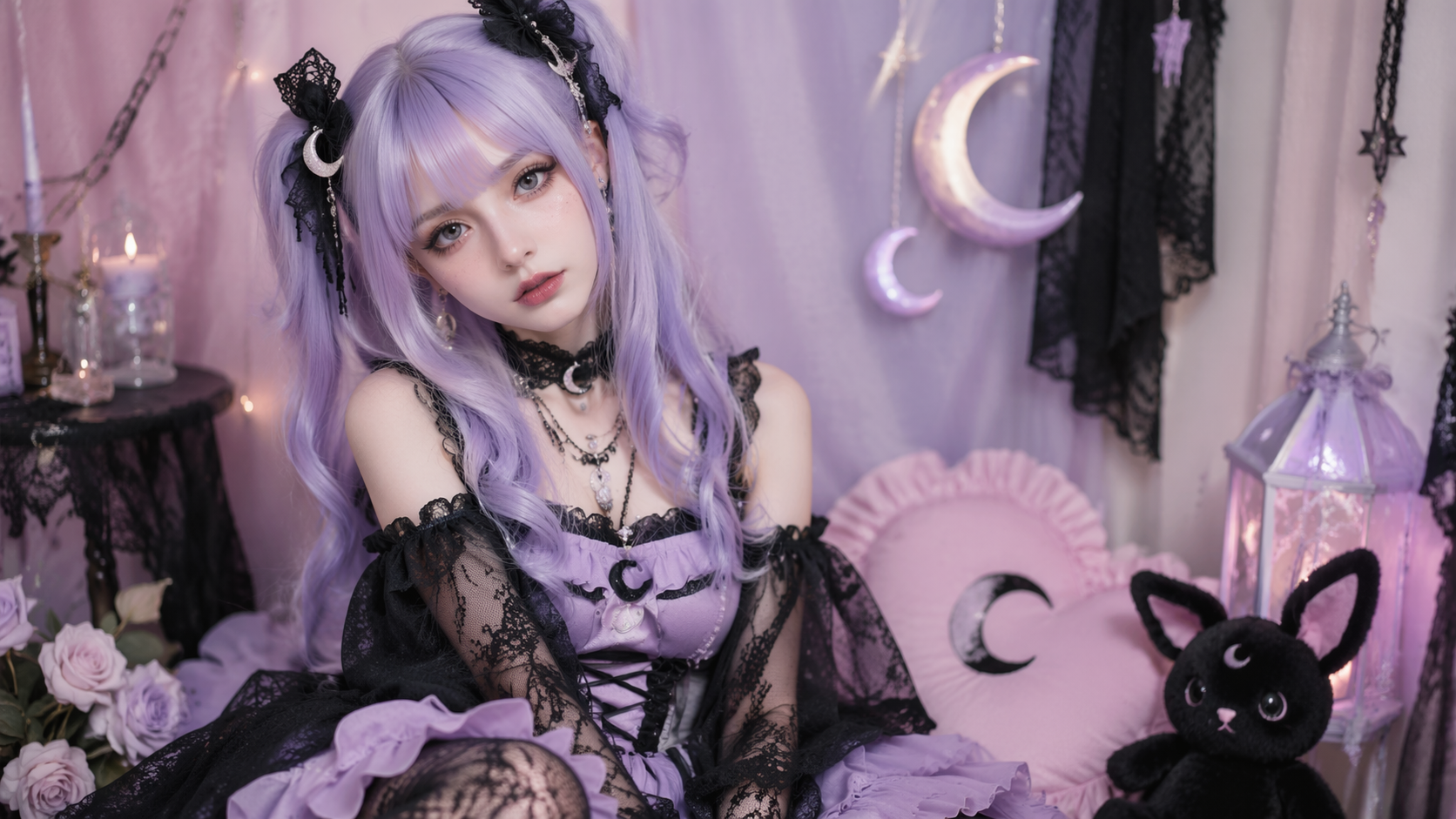 Dreamina pastel goth thẩm mỹ nhắc nhở ví dụ 1: Chân dung Gothic hoa oải hương