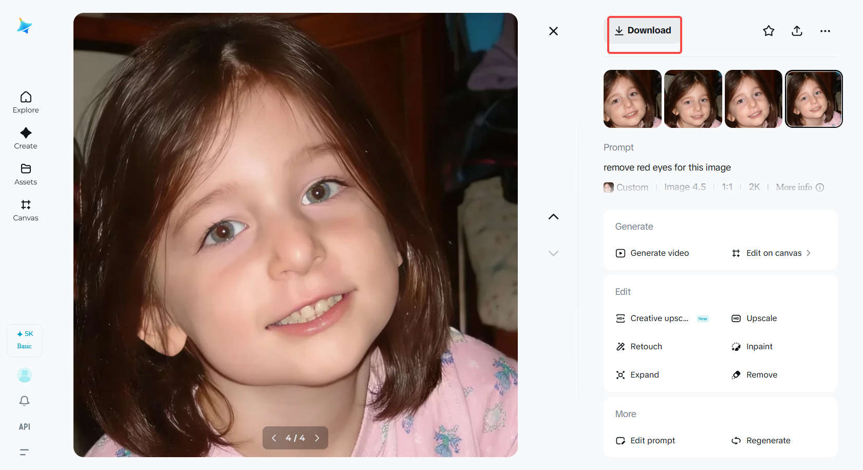 Downloading the photo in Dreamina