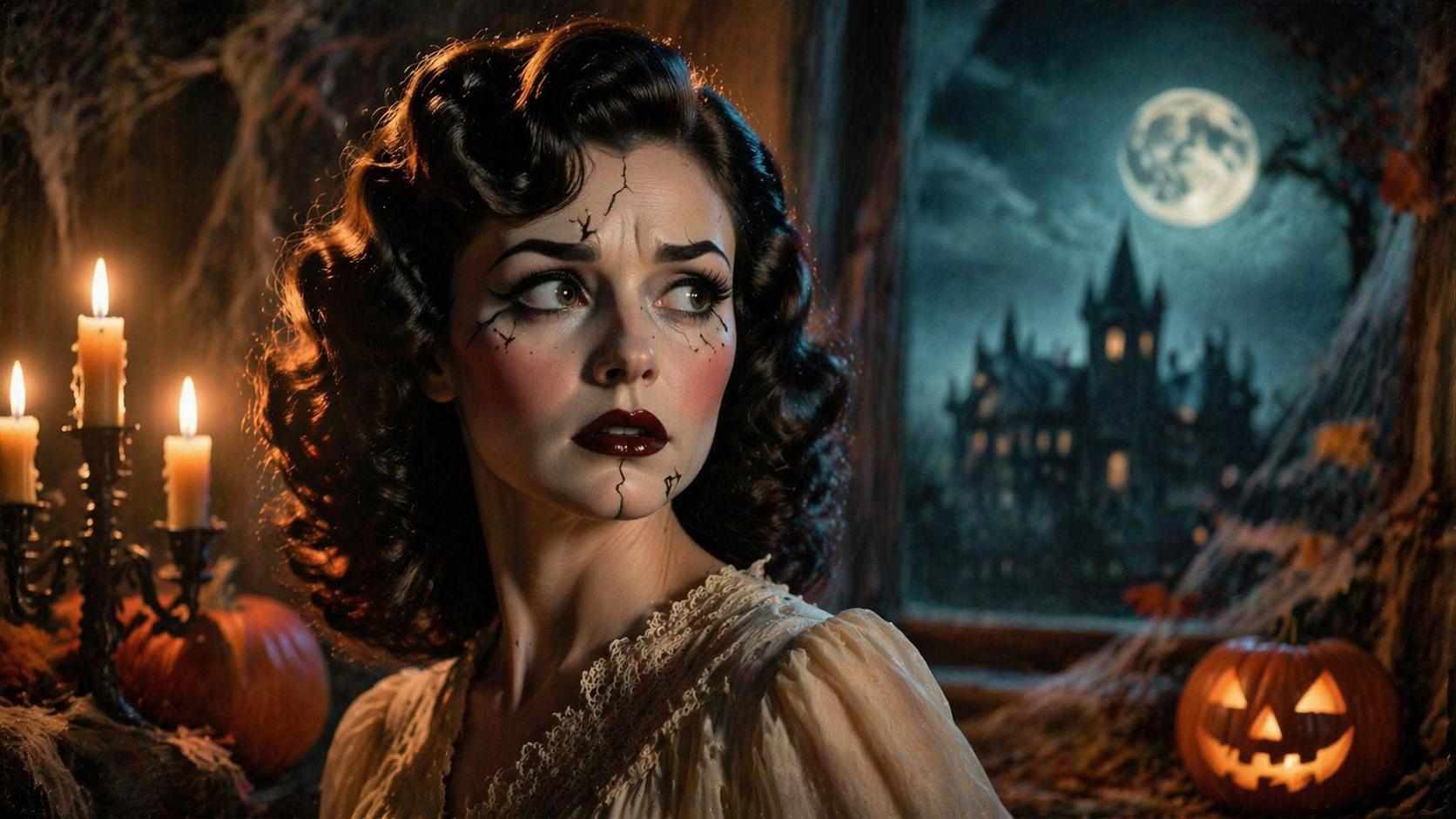 Ví dụ nhắc nhở bộ lọc trang điểm Halloween của Dreamina 6: Trang điểm búp bê ma ám