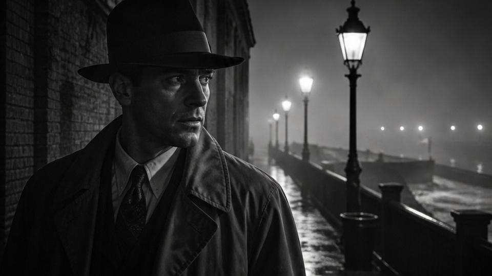 Gangster Prompt Generator - eine kontrastreiche Nahaufnahme der letzten Figur in Schwarz-Weiß