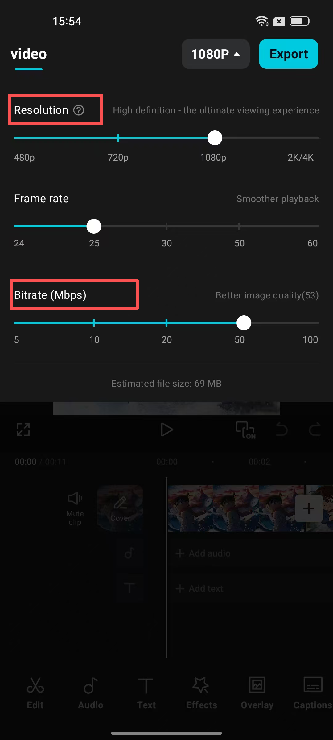 Atur resolusi video dan kualitas ekspor