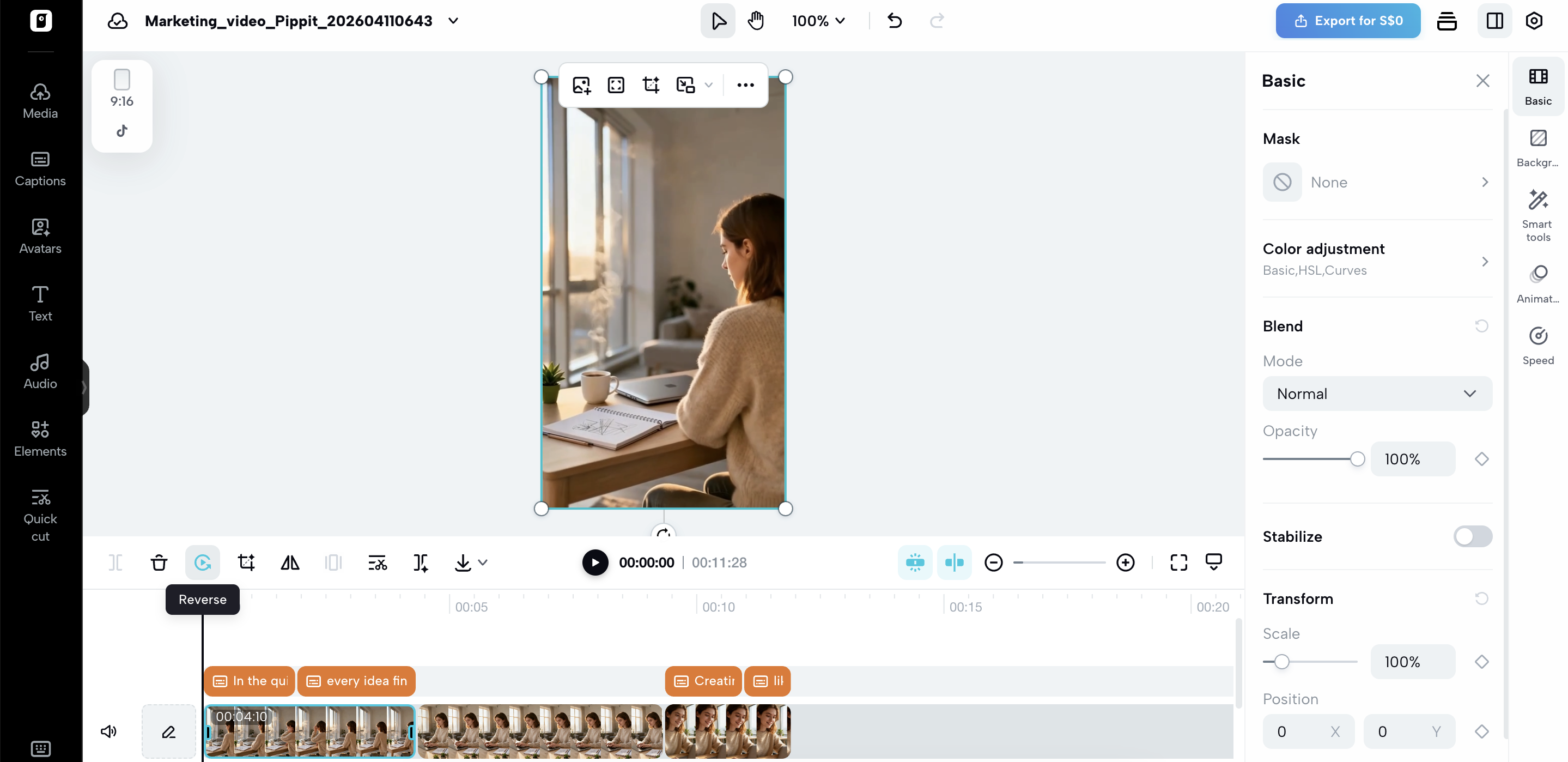 Reverse your video