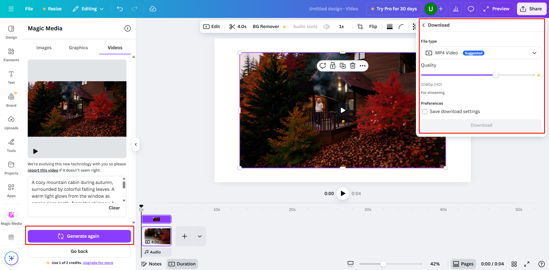 Menjana video dengan penjana video Canva