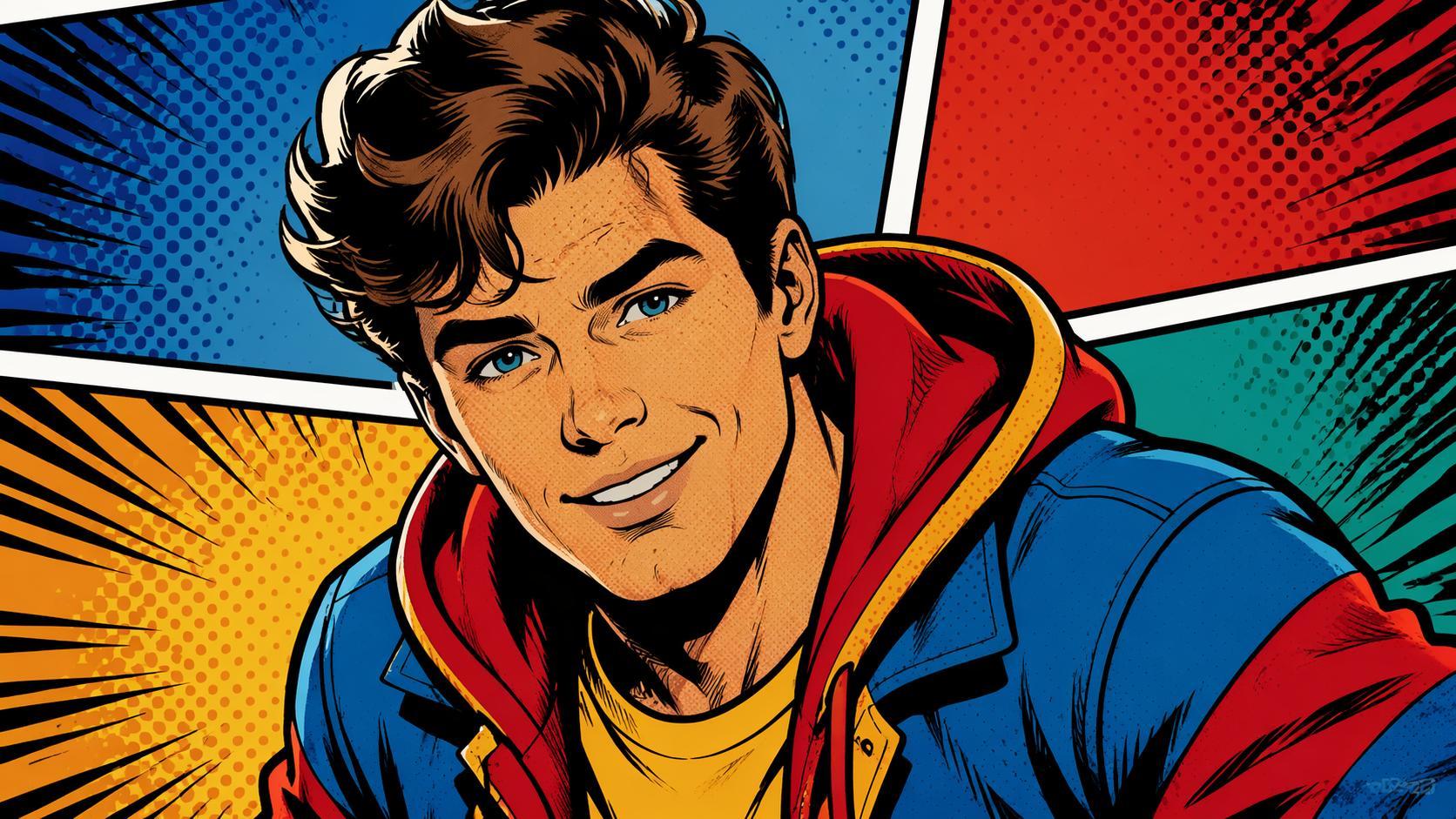 Dreamina comic book filter prompt card 1: Retro comic-book action portrait