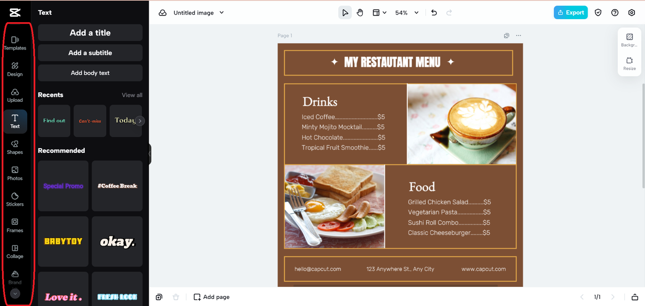 Make Menu Online - Průvodce CapCut pro vytváření nabídek