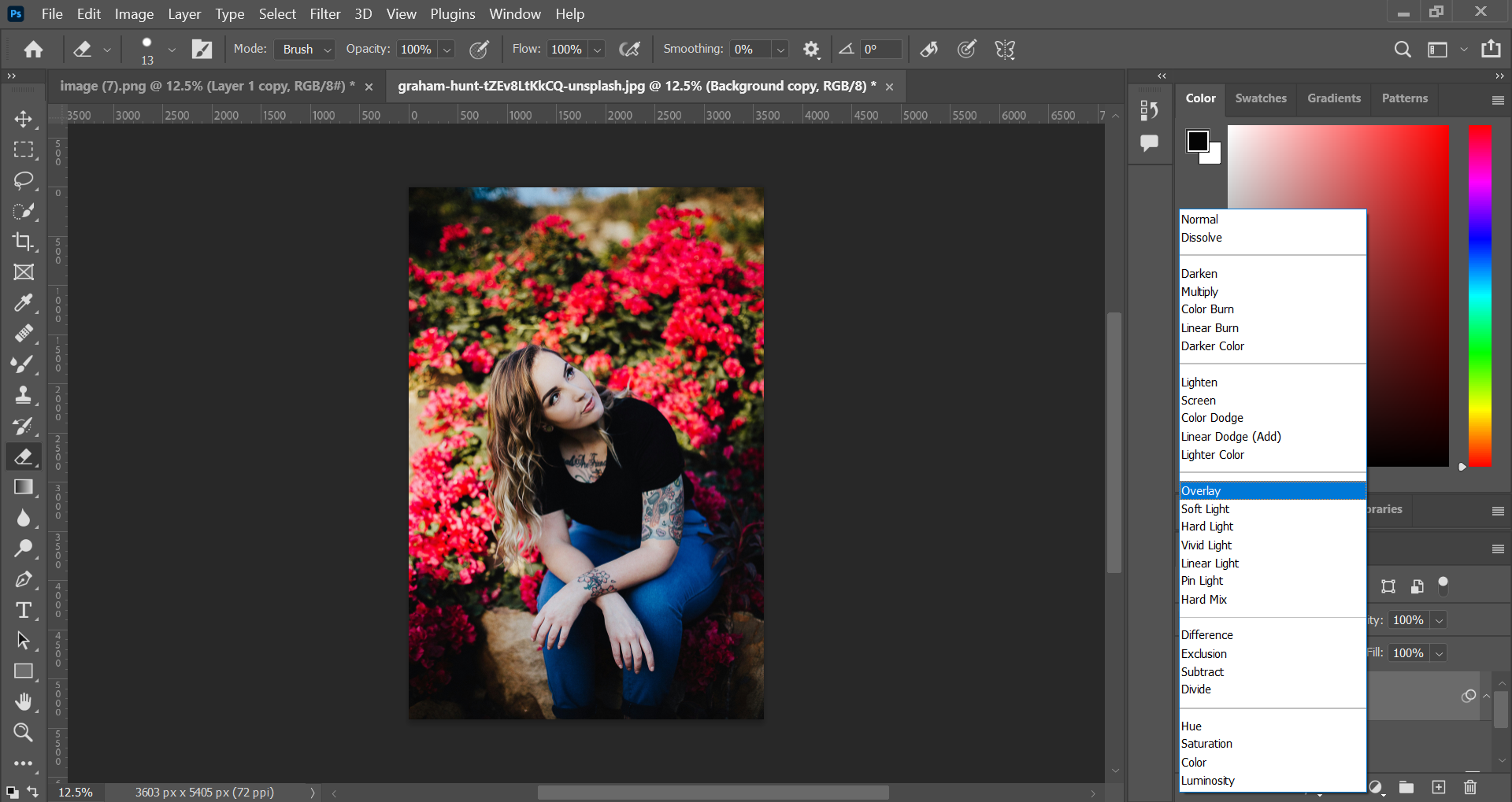 Wie man ein Bild in Photoshop schärfer macht: Überblendung in Überlagerung ändern