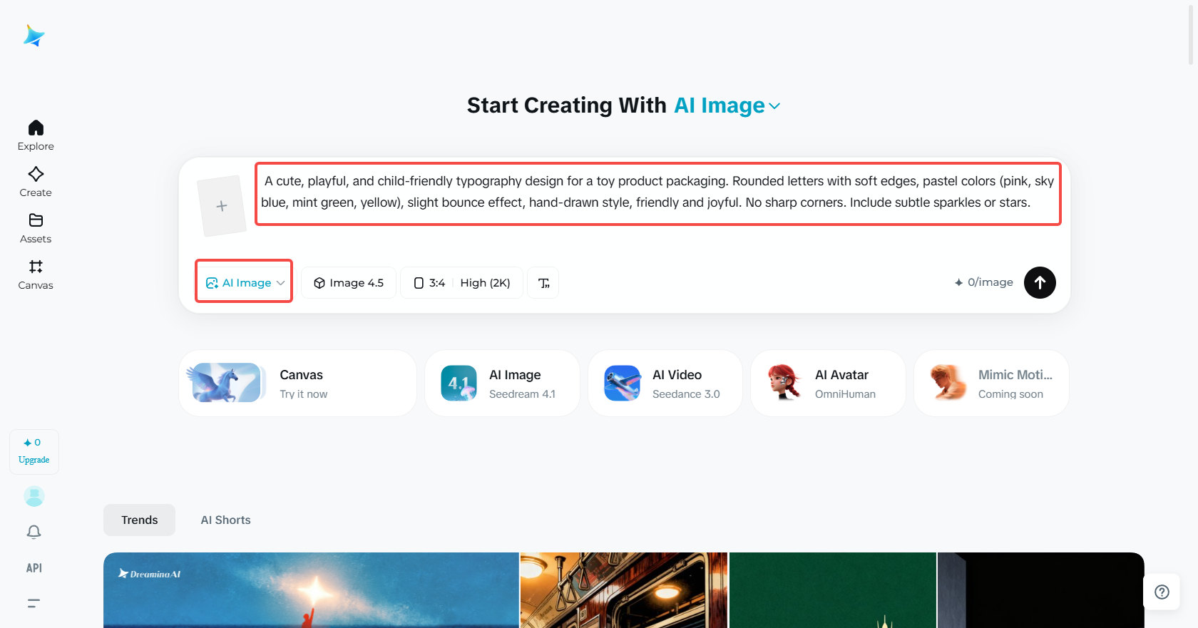 Access Dreamina and add a text prompt